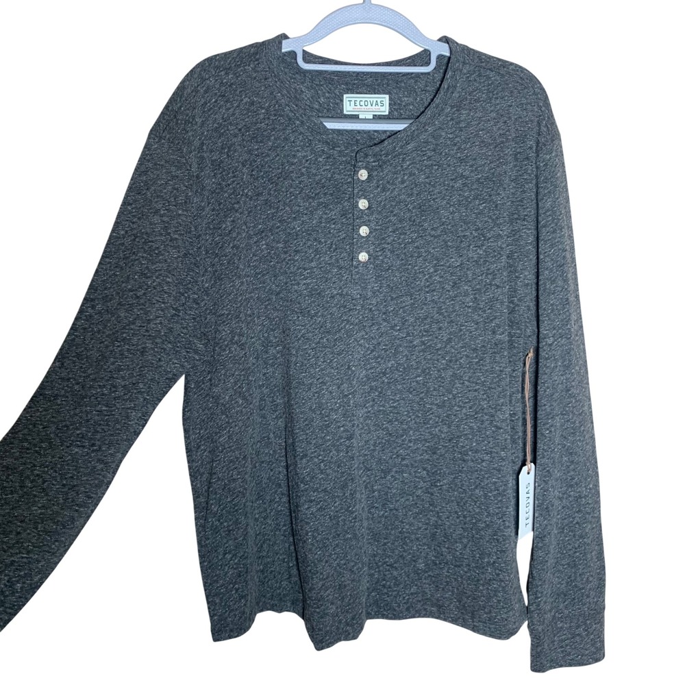 Tecovas Henley Shirt Mens Large Charcoal Gray NWT Long Sleeve Western Goods